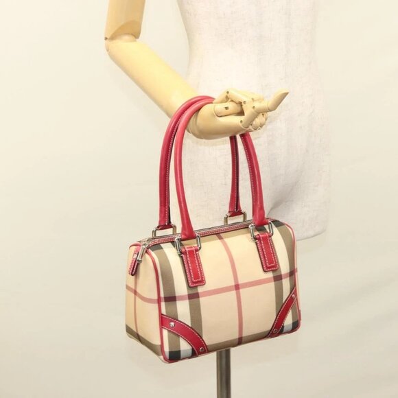 BURBERRY Nova Check Hand Bag PVC Beige Silver Auth 120678 - Picture 1 of 16